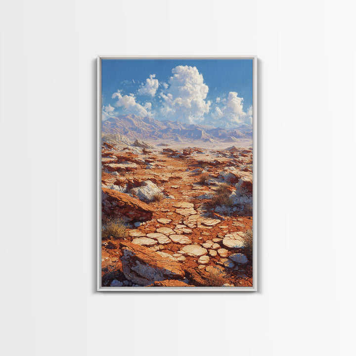 Arid Canyon Dry Landscape With Rocks And Bushes Modern Desert Wall Art Canvas Print For Southwestern Decor