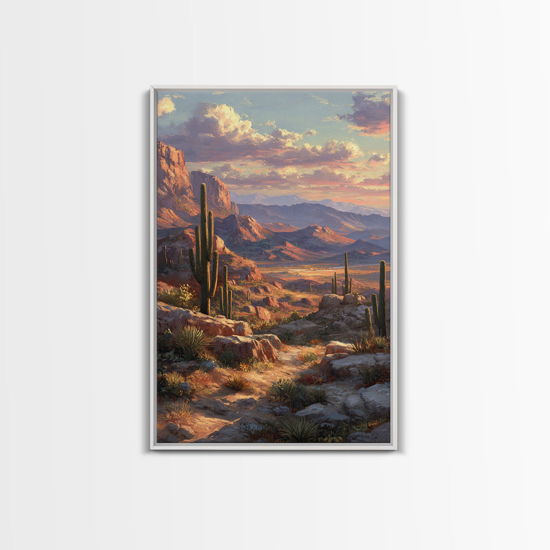 Detailed Desert Canyon Landscape With Scenic View Of Mountains And Trees Wall Art Print Canvas Print