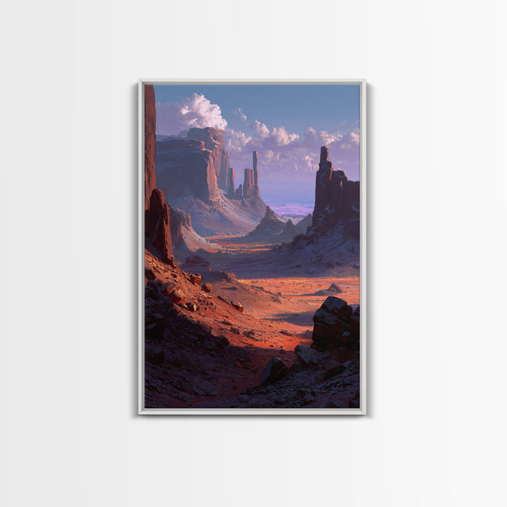 Mystical Mountain Monk Meditation Spiritual Wall Art Framed Canvas Print Serene Landscape For Mindfulness Home Decor