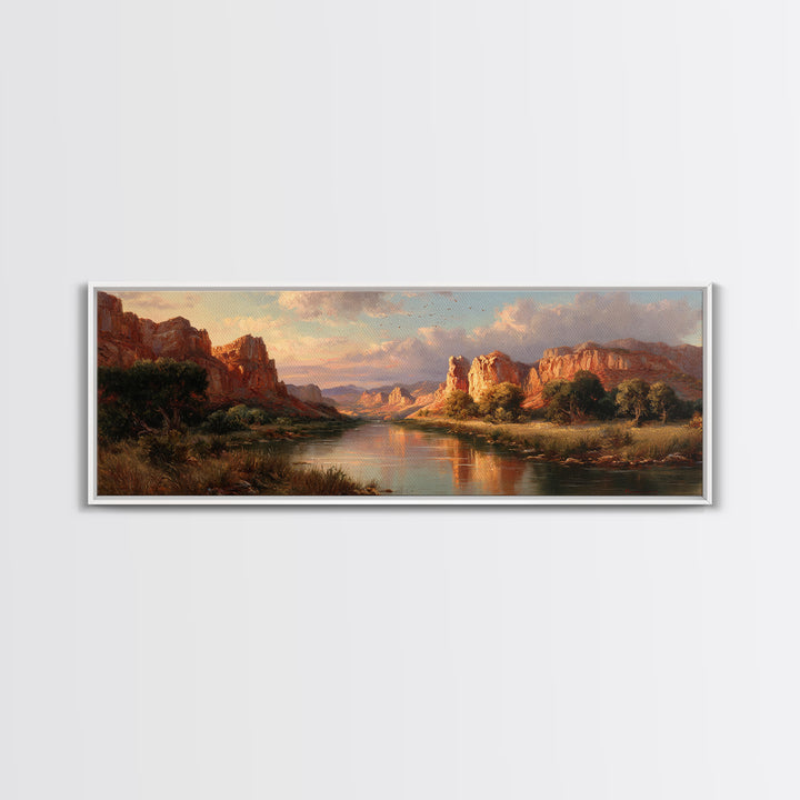 Red Rock Canyon River Wall Art, Southwestern Landscape Painting, Large Horizontal Art, Desert Decor, Living Room Wall Decor