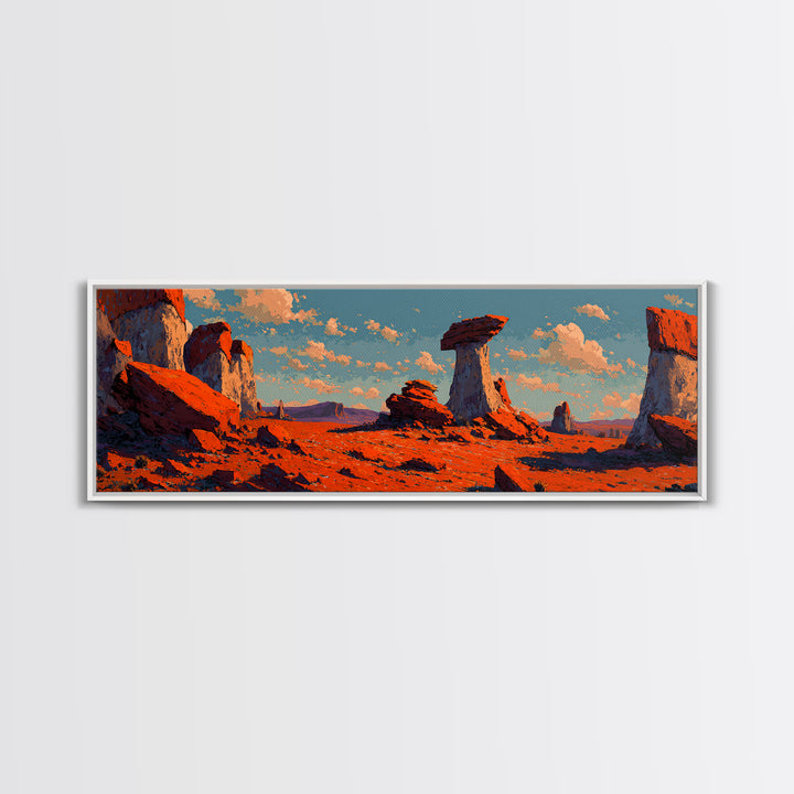 Red Rock Desert Mesas At Sunset Canvas Print, Southwestern Wall Art, Panoramic Landscape, Boho Western Living Room Decor