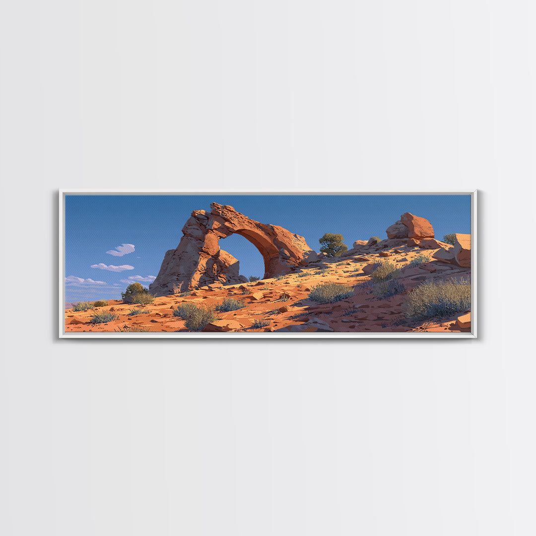 Desert Sandstone Arch Canvas Print, Southwestern Wall Art, Arizona Desert Decor, Cactus Landscape, Modern Western Travel Poster