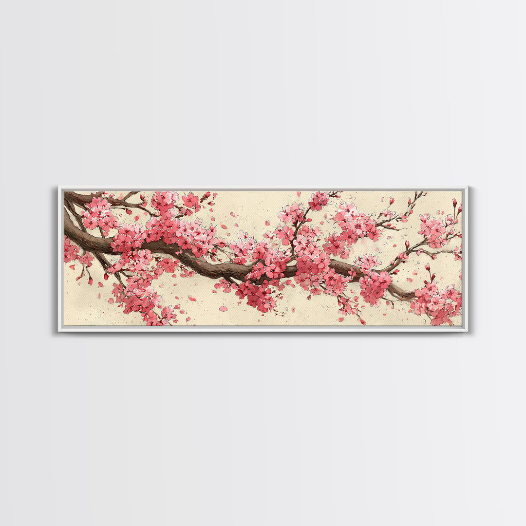 Pink Cherry Blossom Branch Wall Art, Japanese Floral Canvas Print, Botanical Wall Decor, Japandi Bedroom Art Print, Above Bed Decor