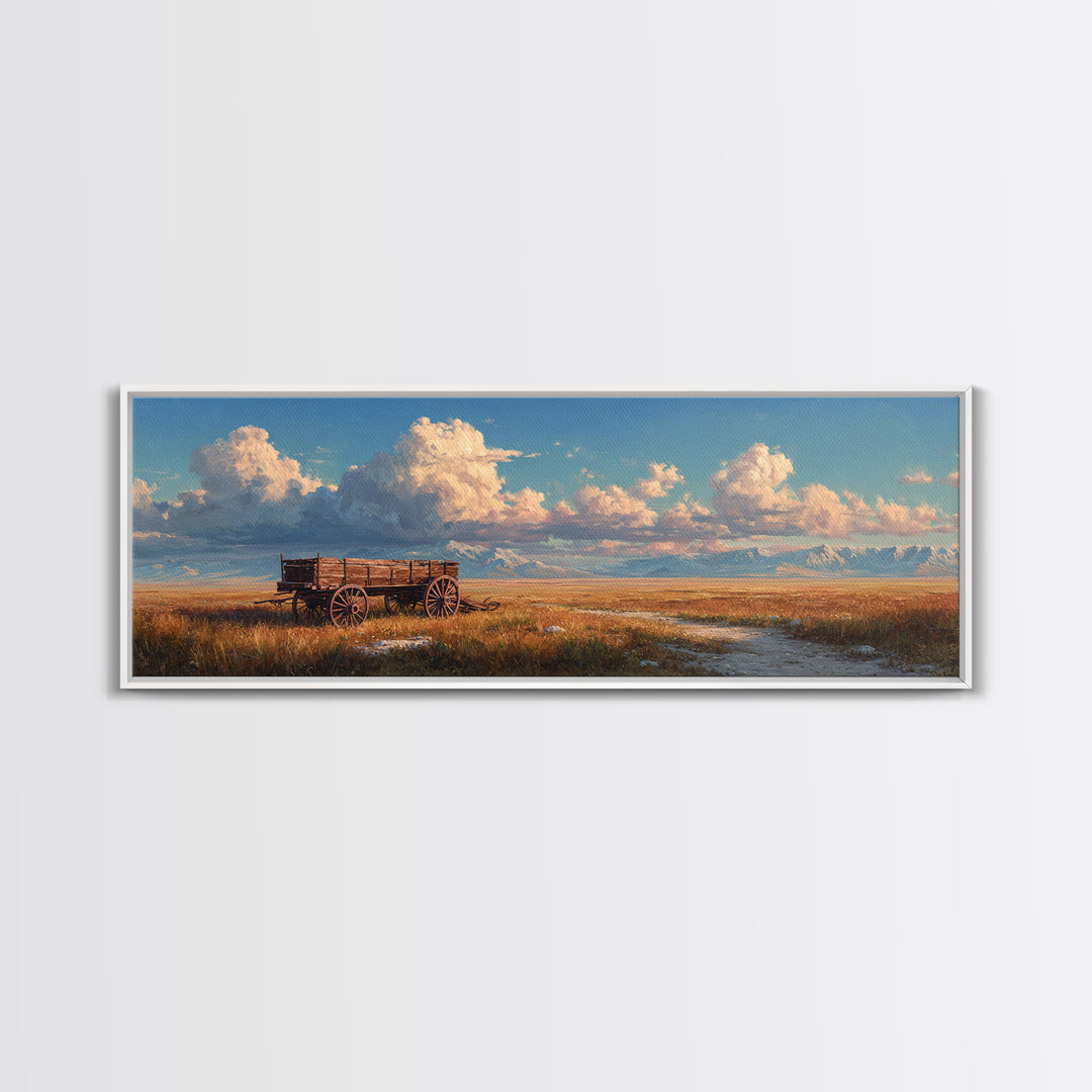 Rustic Prairie Wagon Under Big Sky Wall Art, Western Canvas Print, Farmhouse Decor, Country Landscape, Mountain Home Decor