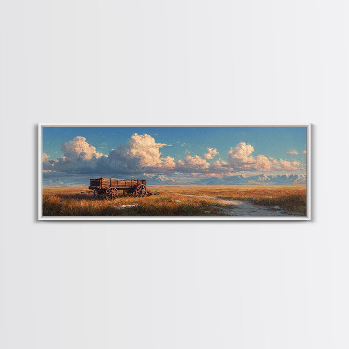 Rustic Prairie Wagon Under Big Sky Wall Art, Western Canvas Print, Farmhouse Decor, Country Landscape, Mountain Home Decor