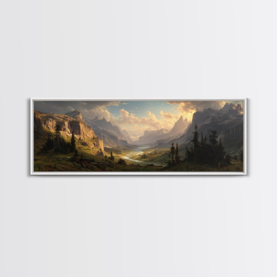 Epic Mountain Valley Sunset Framed Canvas Print, Landscape Wall Art, Rustic Home Decor, Large Nature Print, Cabin Gift Idea