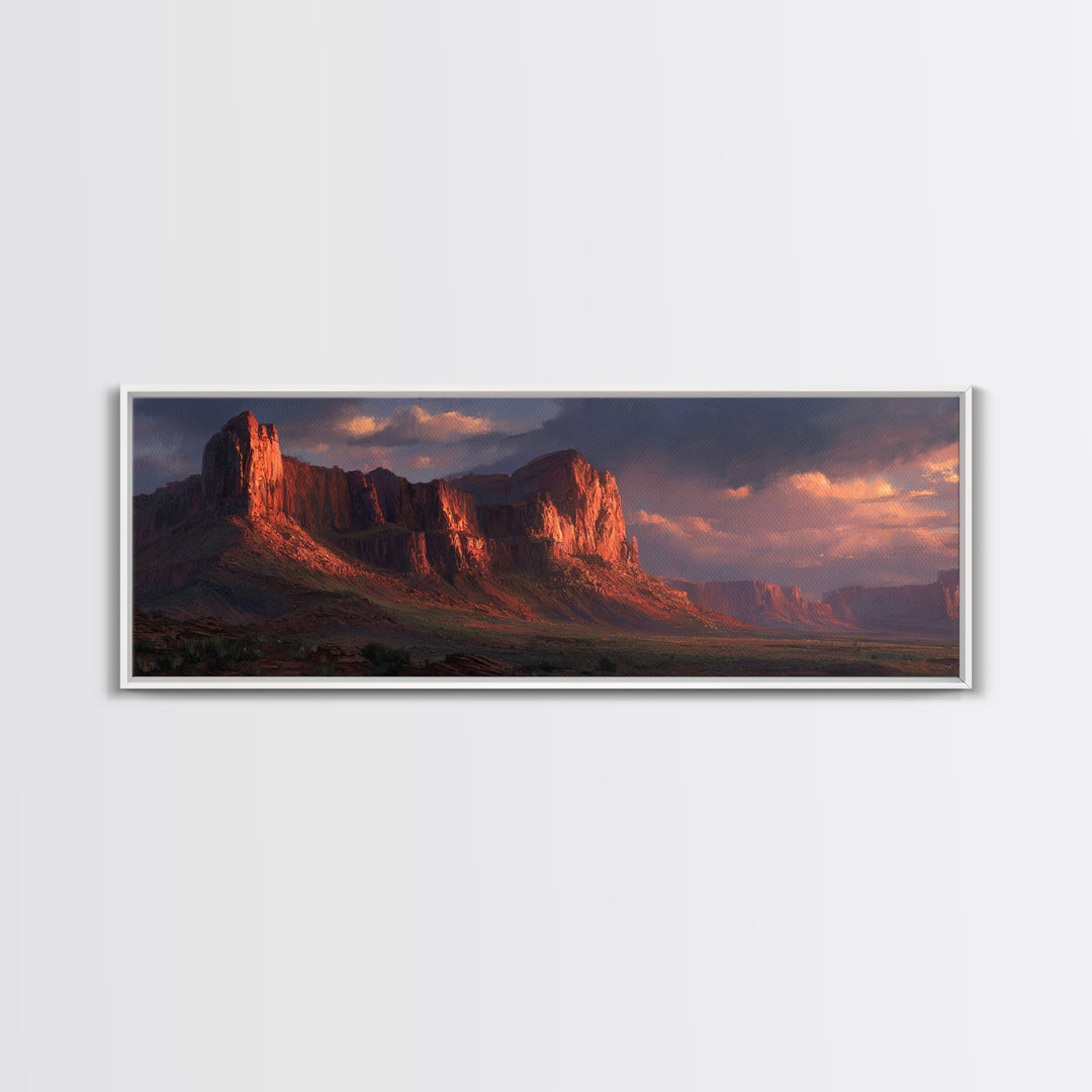 Red Rock Desert Mesa Landscape Wall Art, Southwestern Framed Canvas Print, Sunset Mountain Decor, Western Home Decor, Rustic