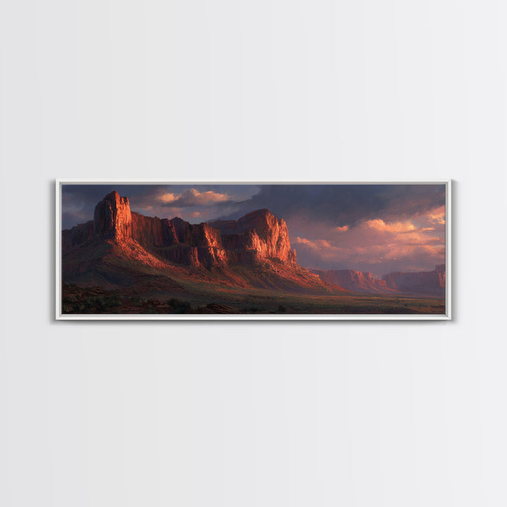 Red Rock Desert Mesa Landscape Wall Art, Southwestern Framed Canvas Print, Sunset Mountain Decor, Western Home Decor, Rustic