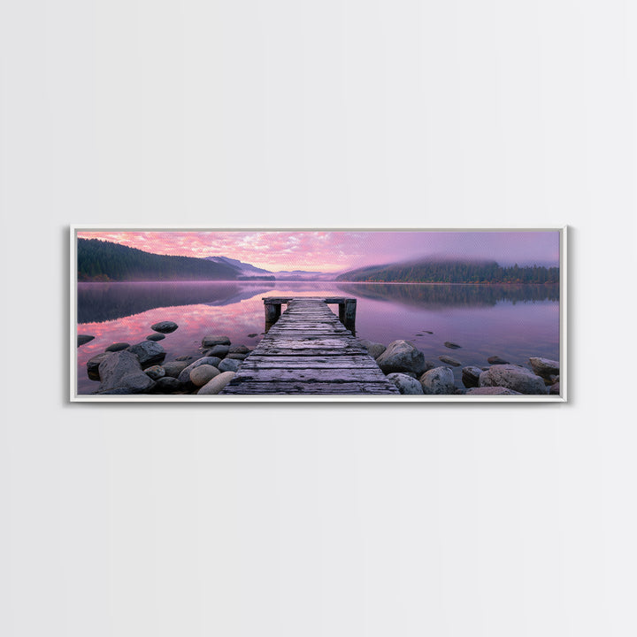 Misty Lake Dock At Pink Sunrise, Calming Wall Art, Lake House Canvas Print, Nature Landscape Decor, Above Bed Art, Bedroom Decor