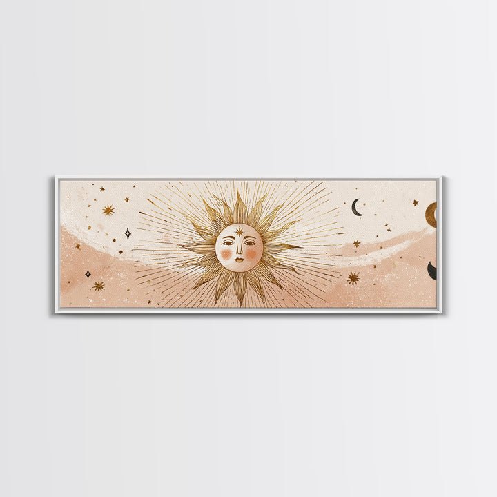 Boho Sun And Moon Wall Art, Celestial Canvas Print, Mystical Astrology Decor, Neutral Nursery And Bedroom Wall Decor, Above Bed Art