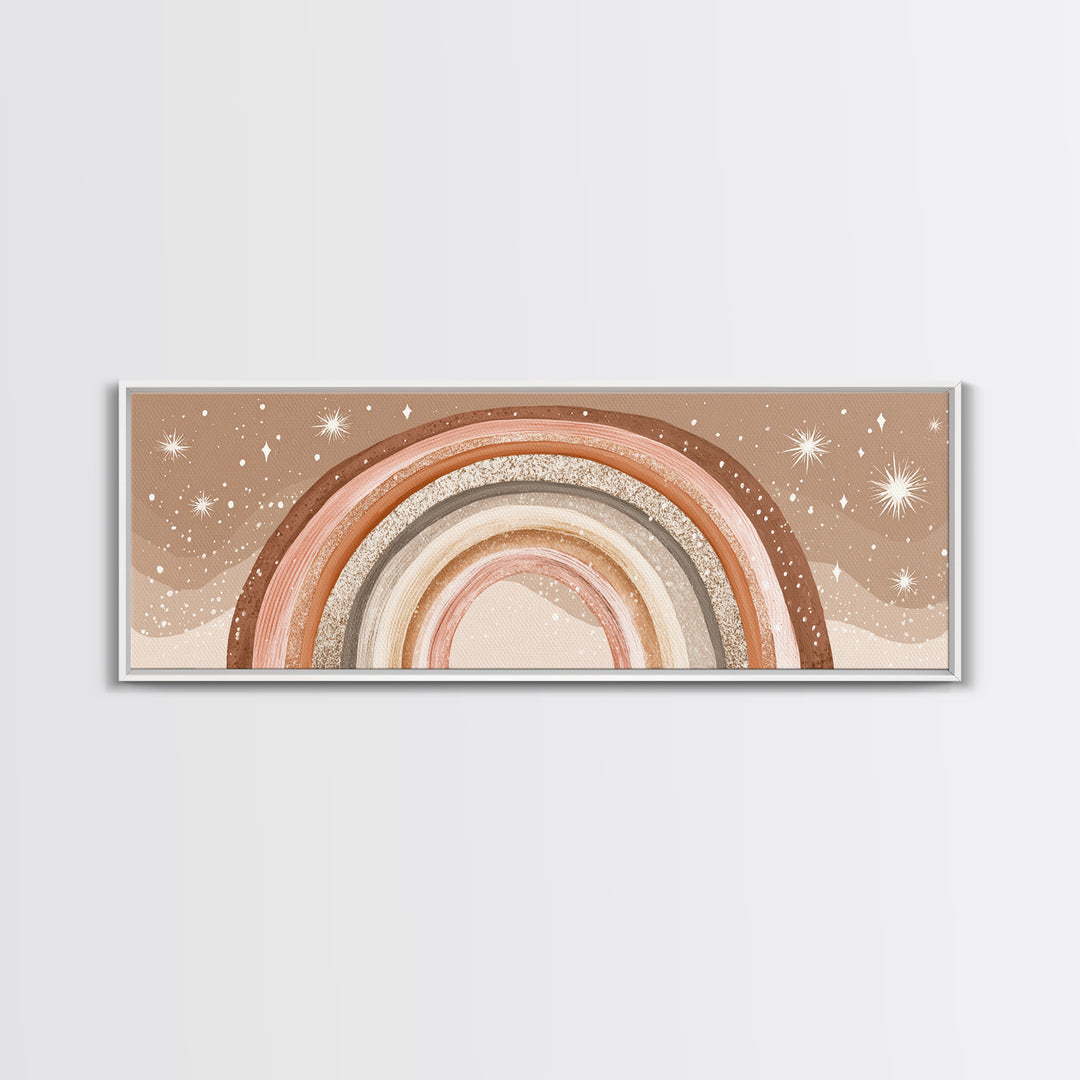 Boho Neutral Rainbow With Stars Wall Art, Pastel Nursery Decor, Earth Tone Above Bed Print, Kids Room Canvas Decor, Baby Shower Gift