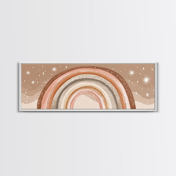 Boho Neutral Rainbow With Stars Wall Art, Pastel Nursery Decor, Earth Tone Above Bed Print, Kids Room Canvas Decor, Baby Shower Gift