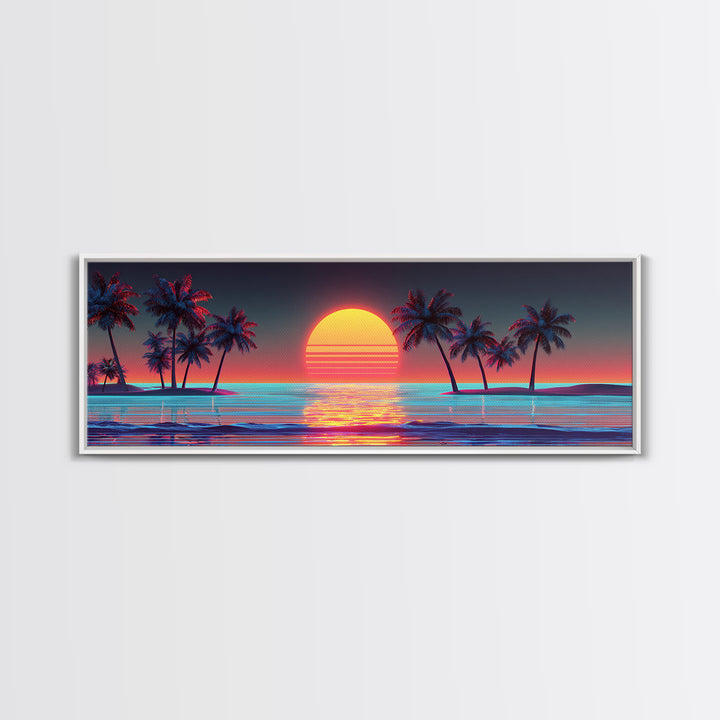 Retro Palm Island Sunset Canvas Print, Tropical Beach Wall Art, Coastal Decor, Summer Vibes, Large Living Room Poster, Home Decor