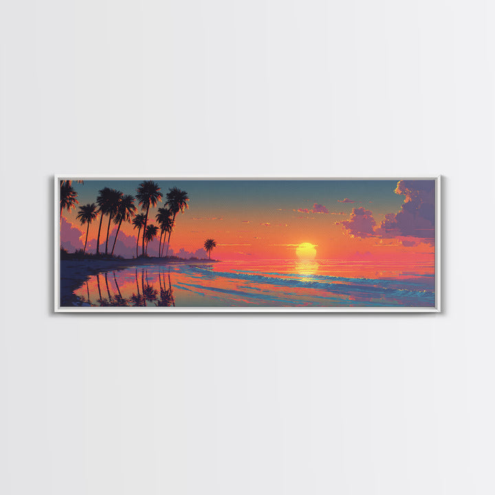 Orange Sunset Palm Beach Lagoon Wall Art, Tropical Canvas Print, Coastal Decor, Beach House Decor, Ocean Living Room Art