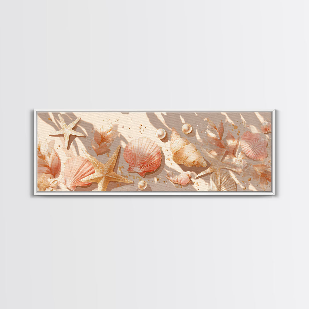Neutral Seashells And Starfish Canvas Print, Coastal Wall Art, Beach House Decor, Nautical Bathroom Art, Summer Gift For Her