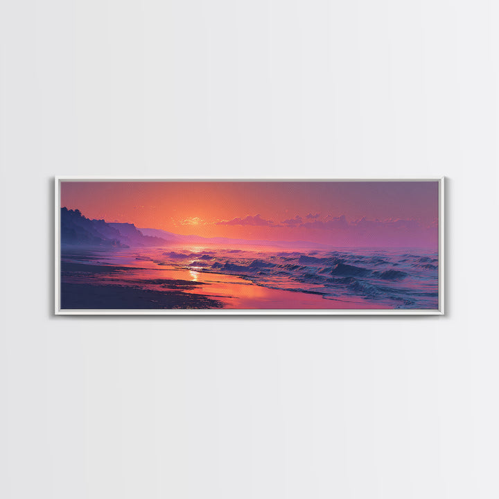 Moody Pink Ocean Sunset Seascape Wall Art, Coastal Canvas Print, Abstract Beach Decor, Serene Living Room Wall Art, Calming Decor