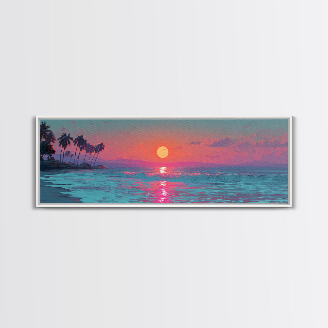 Pink Ocean Sunset Wall Art, Tropical Seascape Canvas Print, Coastal Decor, Beach House Decor, Large Living Room Art Print