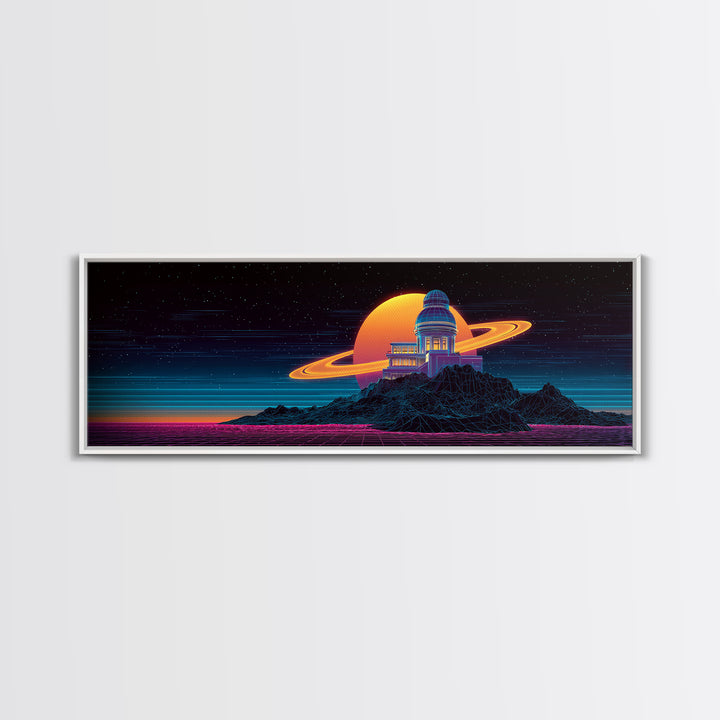 Retro Futuristic Observatory On Ringed Planet Canvas Print, Sci Fi Wall Art, Space Decor, Vaporwave Poster For Game Room