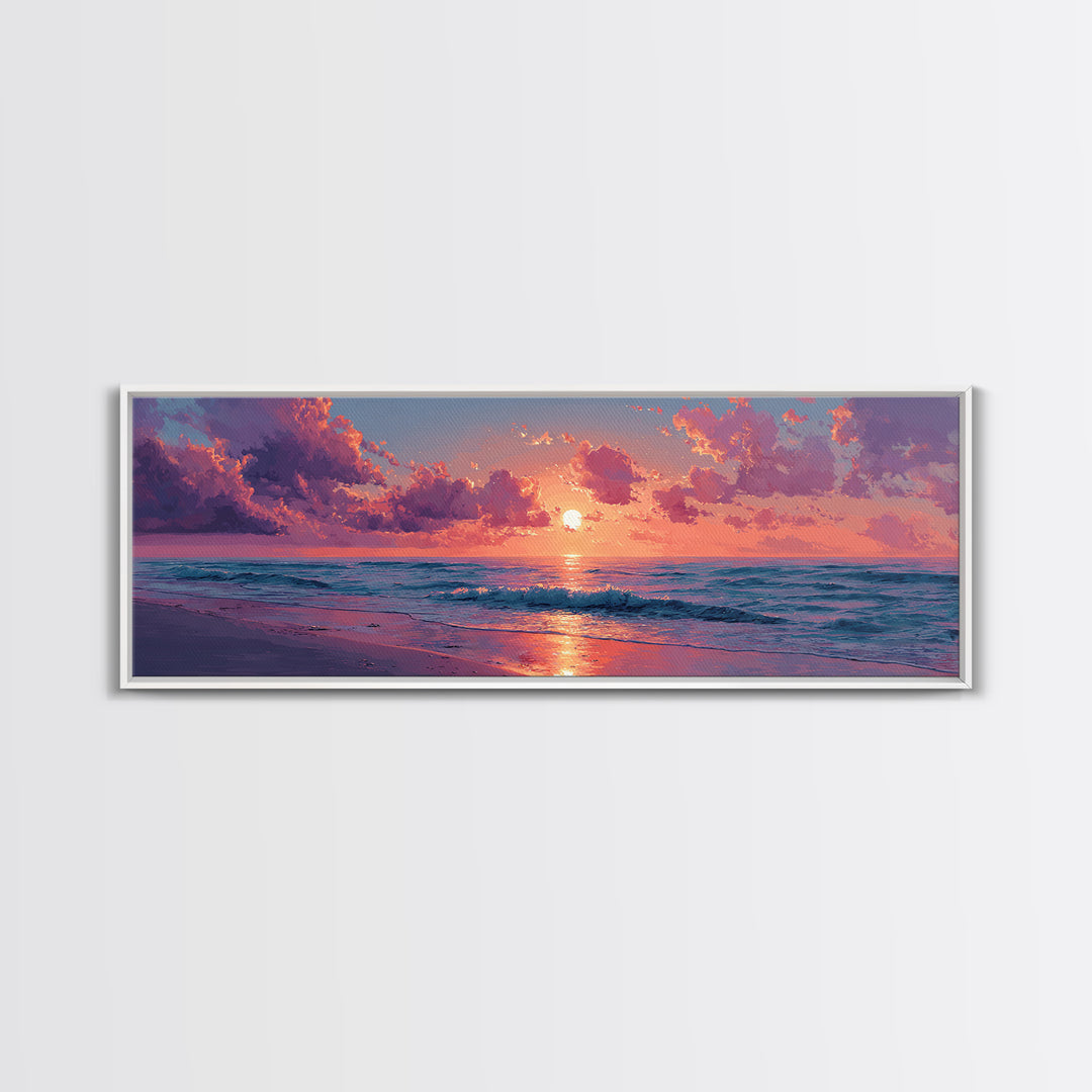 Pink Ocean Sunset Beach Wall Art, Coastal Canvas Print For Bedroom Decor, Seascape Art Print And Beach House Decor Gift For Her