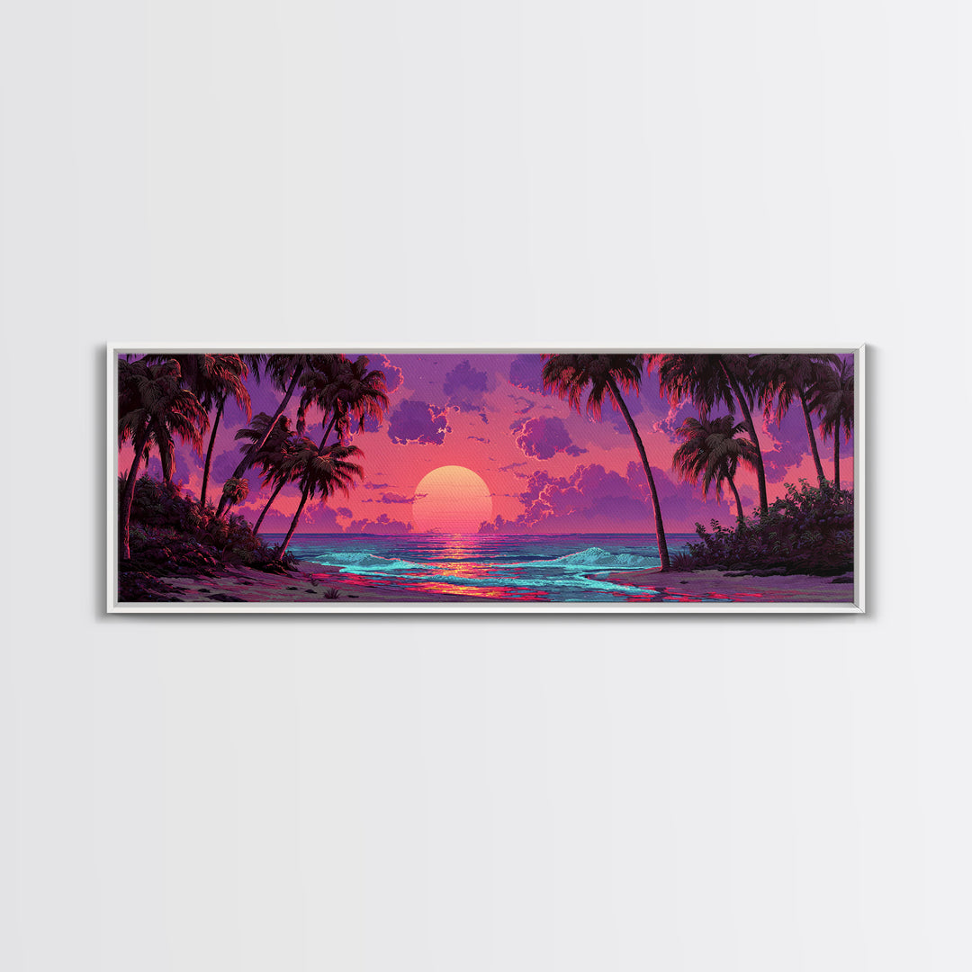 Tropical Sunset Beach With Palm Trees Wall Art, Ocean Canvas Print, Coastal Decor, Beach House Decor, Living Room Art, Tropical Decor