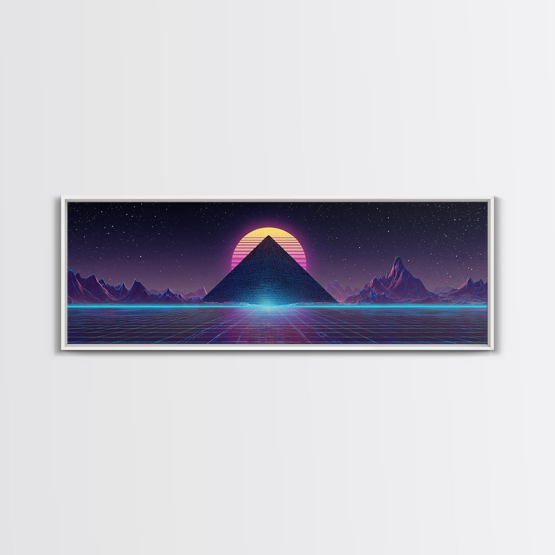 Neon Synthwave Pyramid Starfield Canvas Print, Futuristic Wall Art, Cyberpunk Decor, Retro Sci Fi Poster, Gaming Room Art