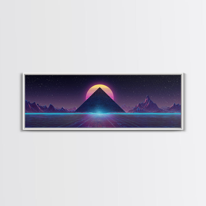 Neon Synthwave Pyramid Starfield Canvas Print, Futuristic Wall Art, Cyberpunk Decor, Retro Sci Fi Poster, Gaming Room Art