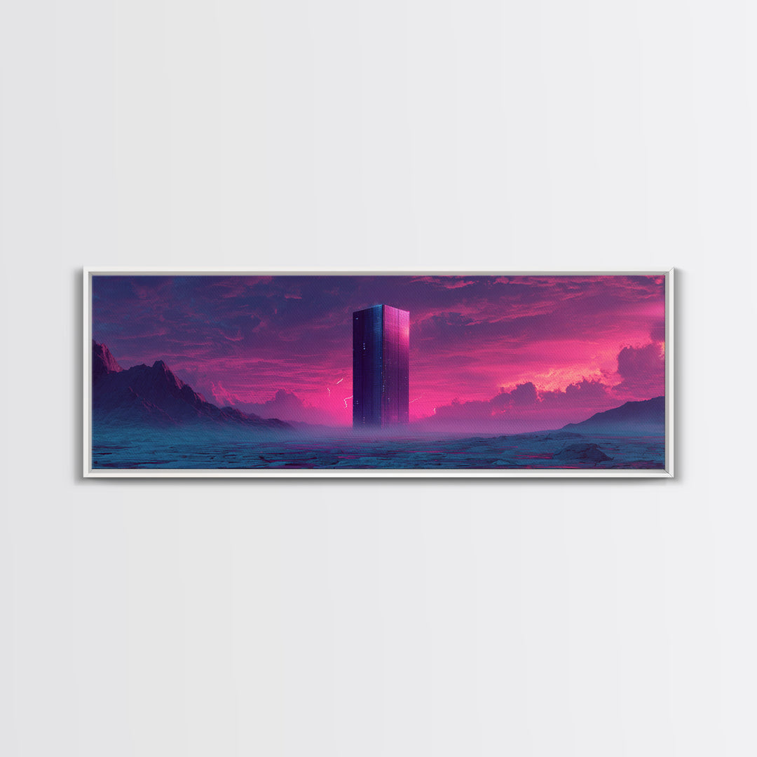 Neon Futuristic Monolith Desert Canvas Print, Sci Fi Wall Art, Alien Landscape Decor, Cyberpunk Poster, Dystopian Gift Idea