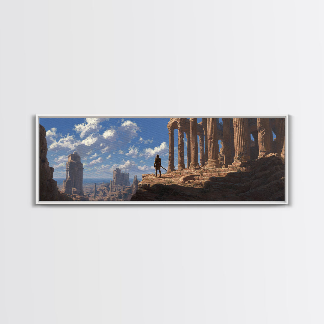 Ancient Temple Ruins At Sunrise Wall Art, Epic Fantasy Landscape Canvas Print, Classical Architecture Decor For Living Room