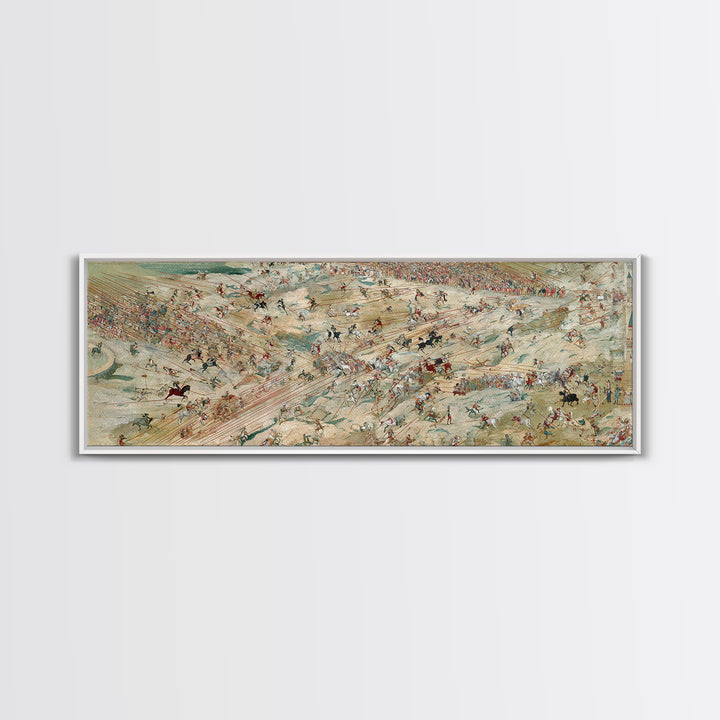 Panoramic Ancient Cavalry Battle Wall Art, Historical War Scene, Western Horse Decor, Large Horizontal Canvas Print Poster
