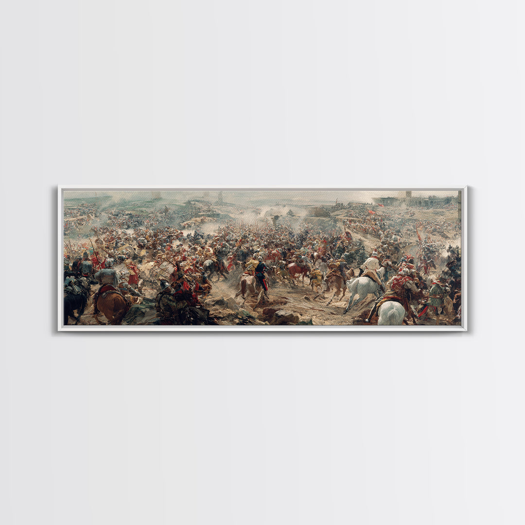 Epic Cavalry Charge Across Vast Battlefield Wall Art, Panoramic Historical Battle Canvas, Classical Living Room Decor Gift
