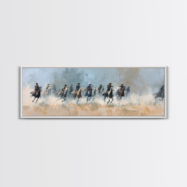 Galloping Horsemen Across Dusty Plains Canvas Print, Western Wall Art, Equestrian Decor, Rustic Living Room Wall Art, Horse Lover Gift