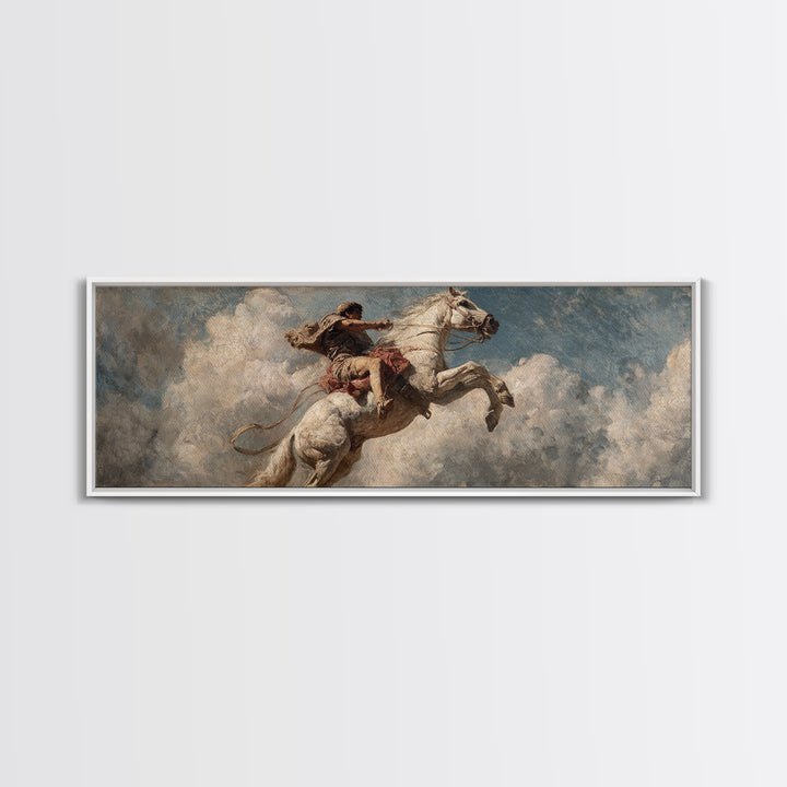 Wild Rider On Rearing White Horse Wall Art, Western Canvas Print, Equestrian Decor, Rustic Masculine Living Room Art Gift
