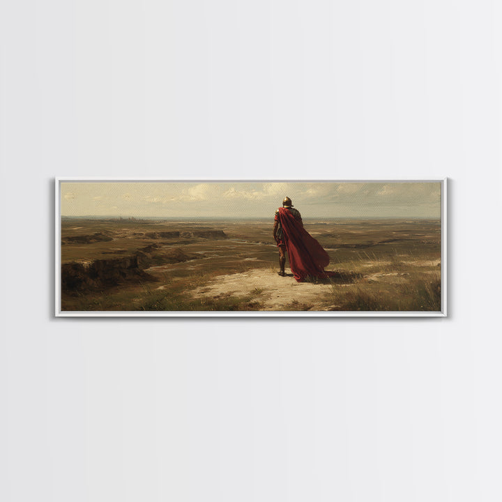 Red Cape Warrior Canyon Wall Art, Epic Fantasy Landscape Canvas, Ancient Hero Print, Rustic Western Statement Decor Gift