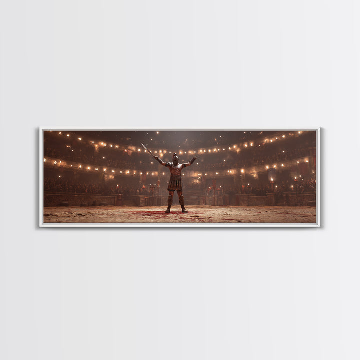 Triumphant Gladiator In Torchlit Arena Wall Art, Roman Warrior Fantasy Canvas, Epic Battle Decor, Cinematic Man Cave Art