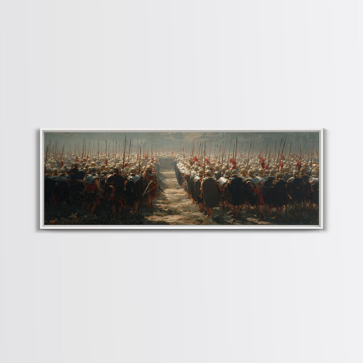 Ancient Army Spear Formation Wall Art, Panoramic Historical Battlefield Canvas, Masculine Office And Living Room Decor Gift