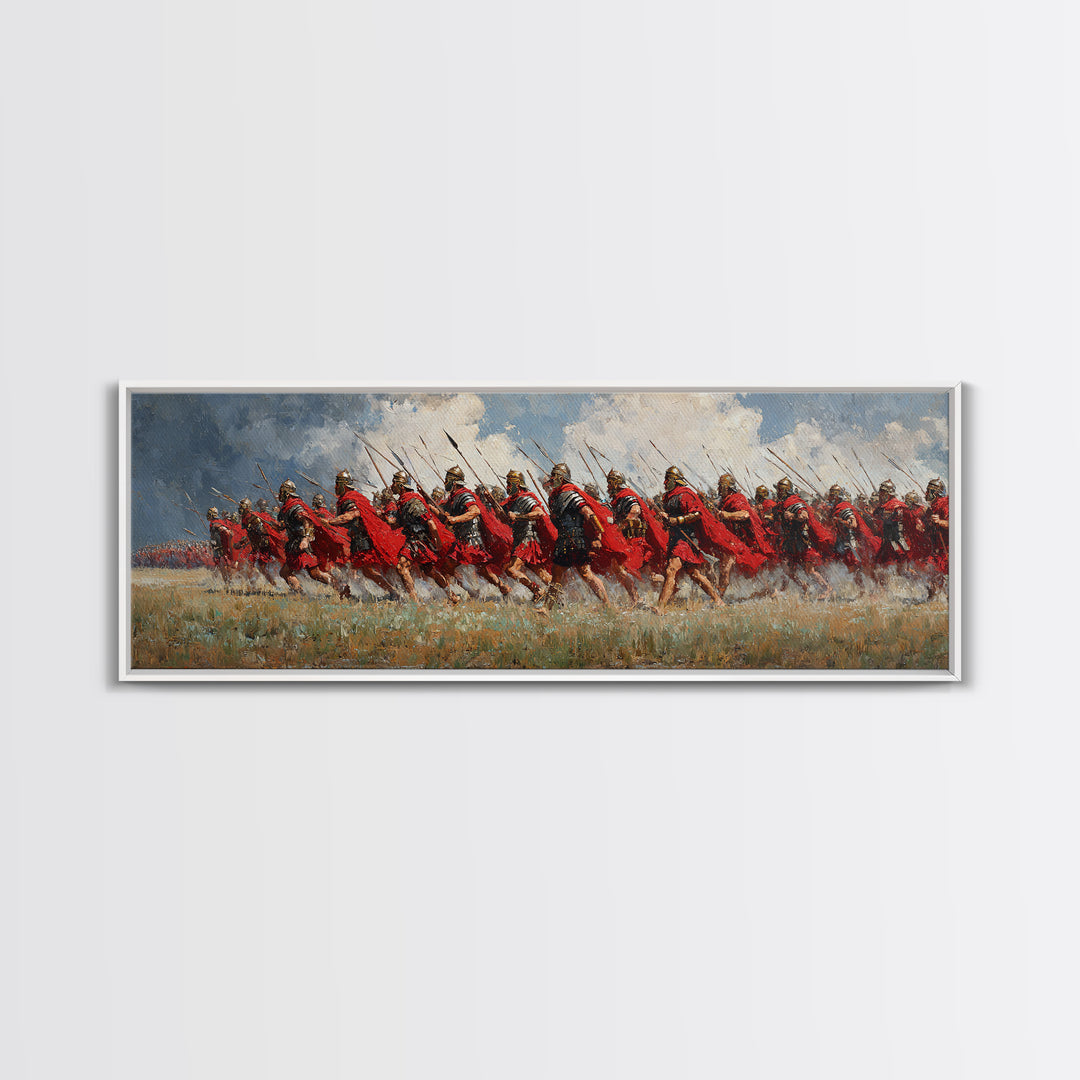 Roman Legion Charge In Red Cloaks Wall Art, Epic Battle Canvas, Historical War Painting, Masculine Office Decor, Gift For Him
