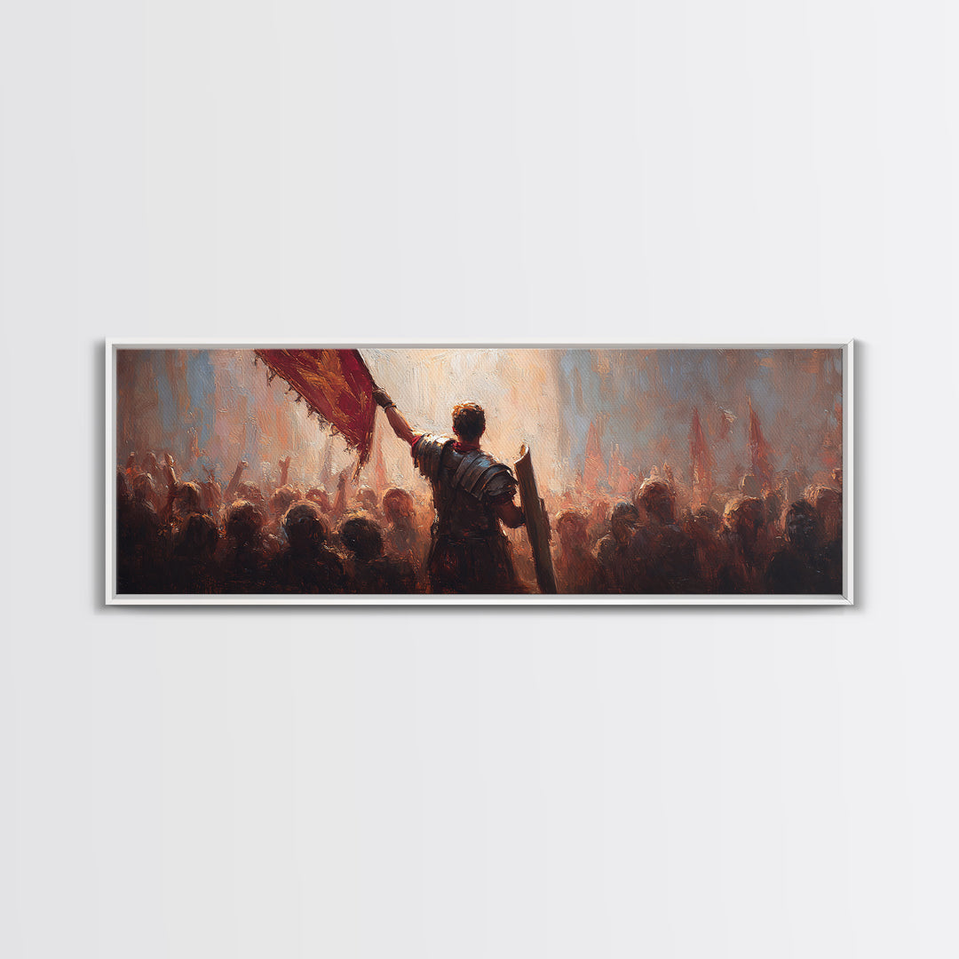 Commander Raising Red Banner Wall Art, Epic Army Battle Oil Painting Print, Historical Statement Decor For Living Room Art