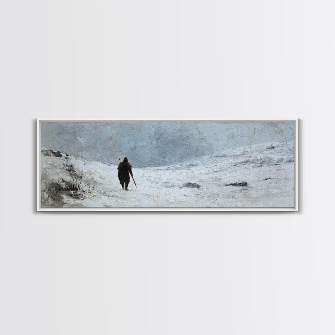 Lone Traveler In Snowy Winter Valley Canvas Print, Minimalist Landscape Wall Art, Nordic Decor, Calming Wall Decor, Bedroom Art