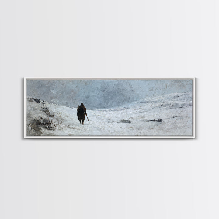 Lone Traveler In Snowy Winter Valley Canvas Print, Minimalist Landscape Wall Art, Nordic Decor, Calming Wall Decor, Bedroom Art
