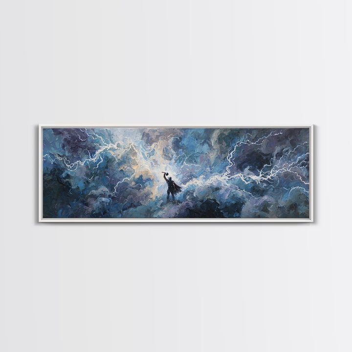 Storm God In Lightning Clouds Canvas Print, Norse Mythology Wall Art, Epic Fantasy Decor, Dramatic Spiritual Artwork Gift