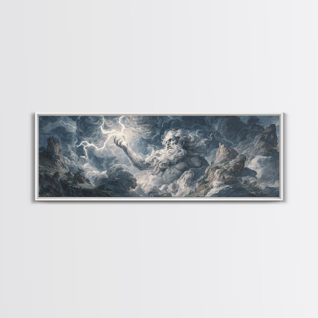 Mythic Storm God In Mountain Clouds Wall Art, Baroque Fantasy Landscape, Lightning Canvas Print, Dramatic Moody Decor, Large Art