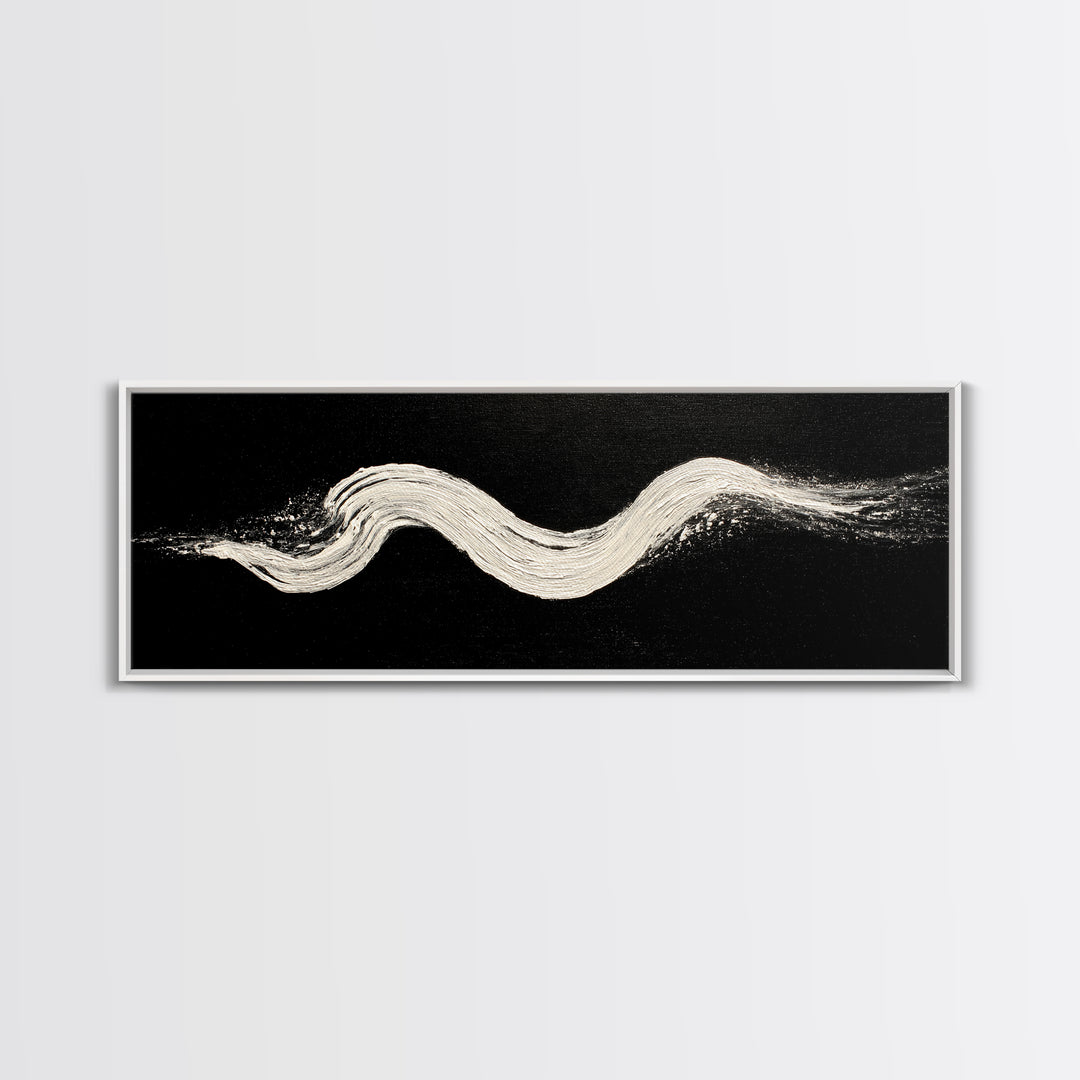 Black And White Brushstroke Wall Art, Minimalist Abstract Canvas Print, Textured Modern Decor, Large Horizontal Art Print