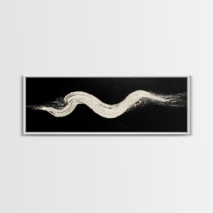 Black And White Brushstroke Wall Art, Minimalist Abstract Canvas Print, Textured Modern Decor, Large Horizontal Art Print