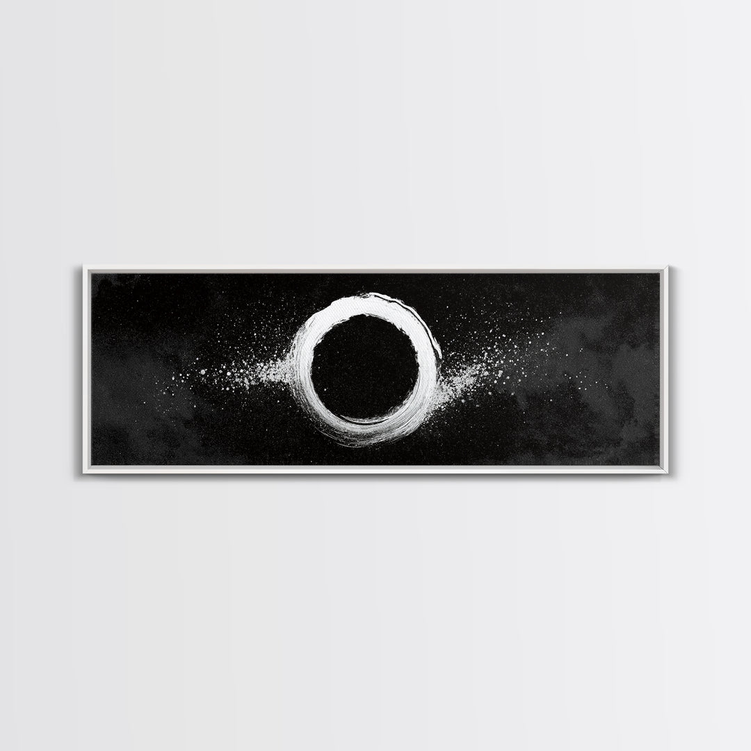 Black And White Eclipse Wall Art, Cosmic Abstract Canvas Print, Minimalist Moon Art, Space Decor, Modern Office Poster, Galaxy Decor