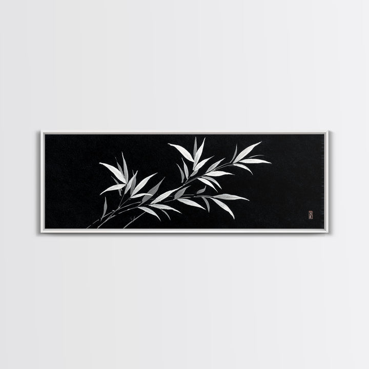 Black And White Bamboo Wall Art, Japanese Botanical Canvas Print, Minimalist Ink Painting, Zen Decor, Japandi Home Decor