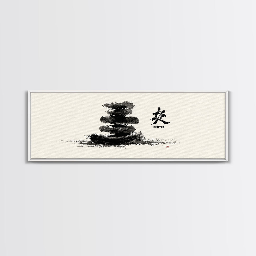 Zen Ink Stacked Stones Wall Art, Minimalist Japanese Meditation Decor, Black And White Spa Art Print, Calm Spa Home Decor