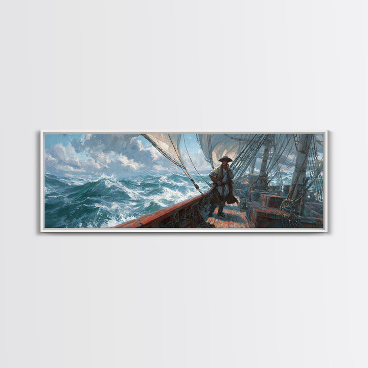 Stormy Tall Ship Captain At Sea Canvas Print, Nautical Wall Art, Ocean Seascape, Coastal Decor, Sailboat Painting Gift For Him