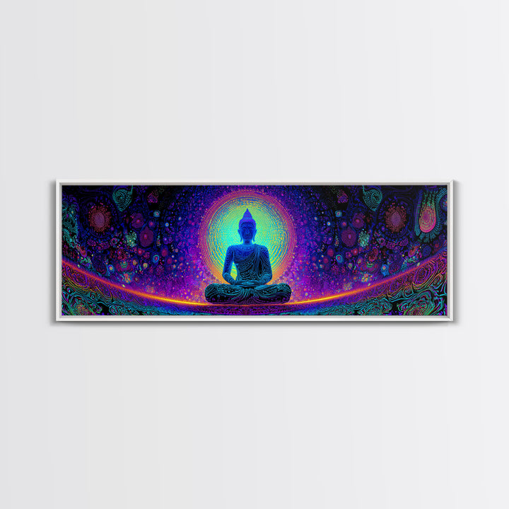 Psychedelic Buddha Mandala Wall Art, Rainbow Meditation Decor, Spiritual Canvas Print, Yoga Studio, Maximalist Wall Decor