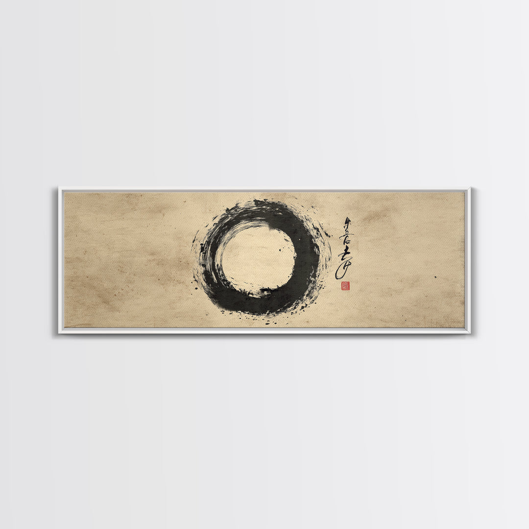 Zen Enso Ink Circle Canvas Print, Japanese Calligraphy Wall Art, Minimalist Black And White Decor, Meditation Room Art, Zen Gift