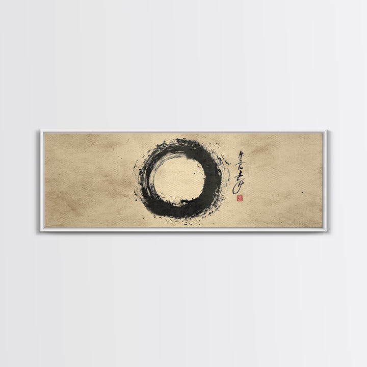 Zen Enso Ink Circle Canvas Print, Japanese Calligraphy Wall Art, Minimalist Black And White Decor, Meditation Room Art, Zen Gift